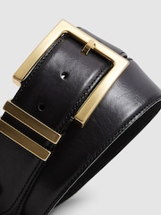 Reiss Black Brompton Leather Square Buckle Belt - Image 4 of 5