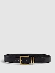 Reiss Black Brompton Leather Square Buckle Belt - Image 5 of 5