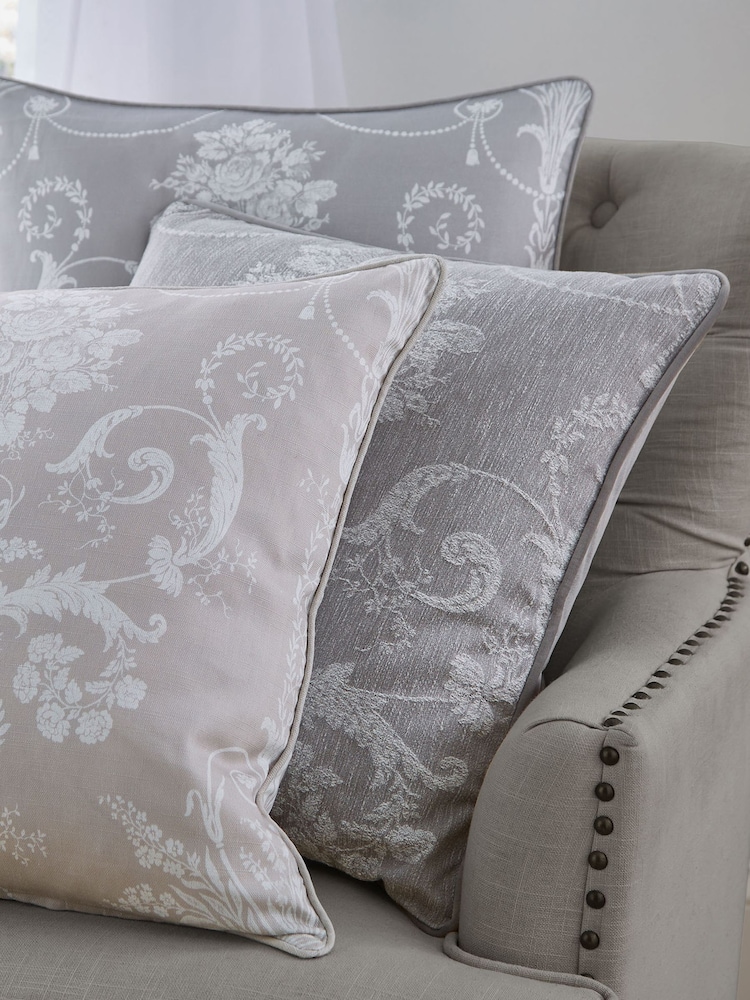 Laura Ashley Steel Grey Josette Woven Velvet Cushion - Image 1 of 2