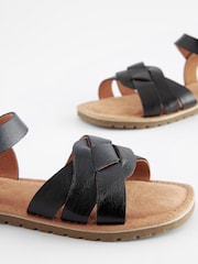 Black Wide Fit (G) Woven Leather Sandals - Image 2 of 4