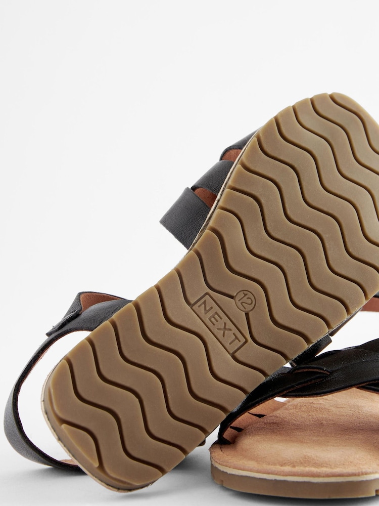 Black Wide Fit (G) Woven Leather Sandals - Image 4 of 4