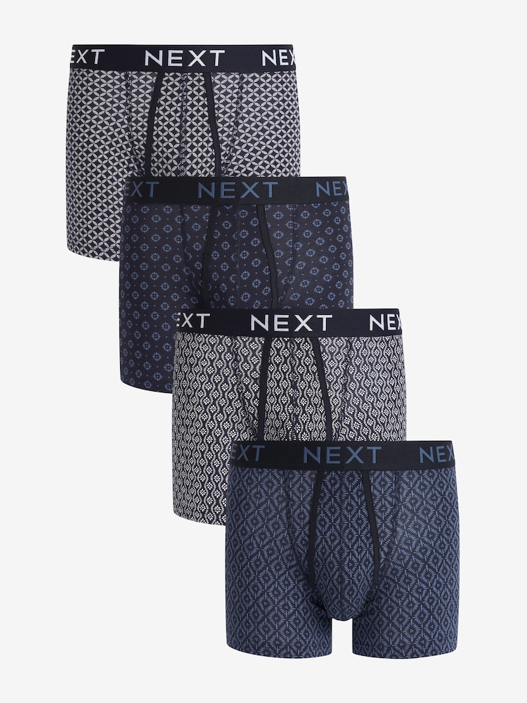 Blue Dark Geometric A-Front Boxers 4 Pack - Image 1 of 3