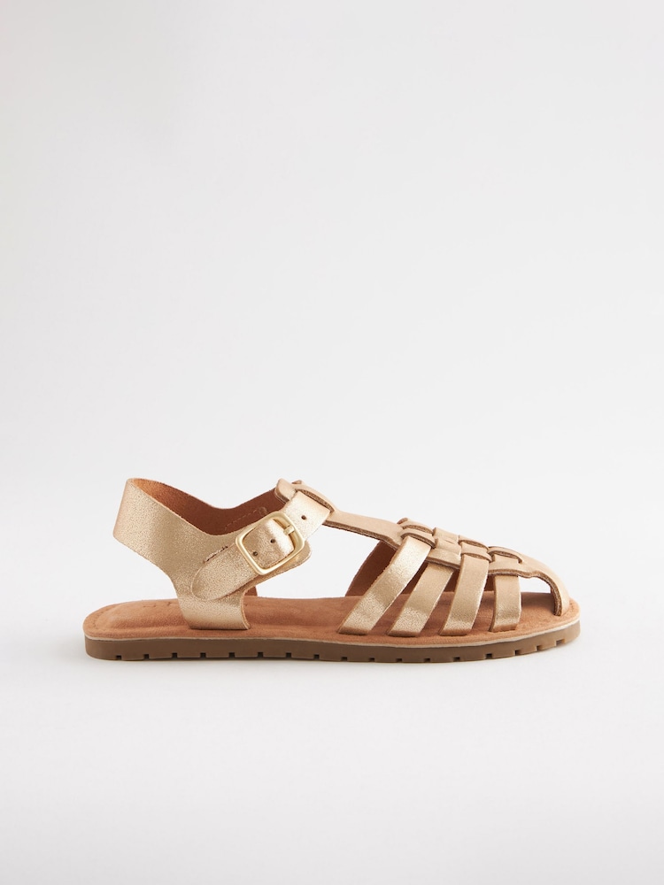 Gold Shimmer Leather Fisherman Sandals - Image 2 of 5