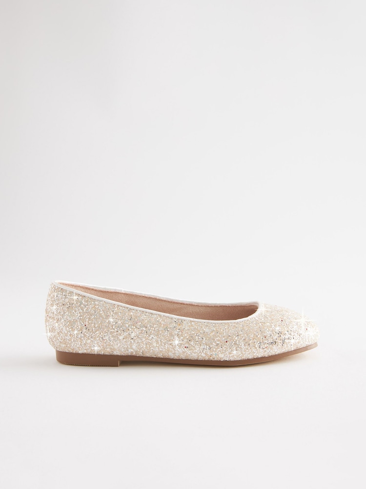 Ivory Glitter Square Toe Occasion Ballet Shoes - Image 2 of 4 Ivory Glitter Square Toe Occasion Ballet Shoes - Image 2 of 4