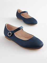 Navy Blue Satin (Stain Resistant) Standard Fit (F) Square Toe Mary Jane Occasion Shoes - Image 1 of 3