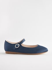 Navy Blue Satin (Stain Resistant) Standard Fit (F) Square Toe Mary Jane Occasion Shoes - Image 2 of 3