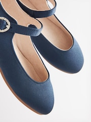 Navy Blue Satin (Stain Resistant) Standard Fit (F) Square Toe Mary Jane Occasion Shoes - Image 3 of 3