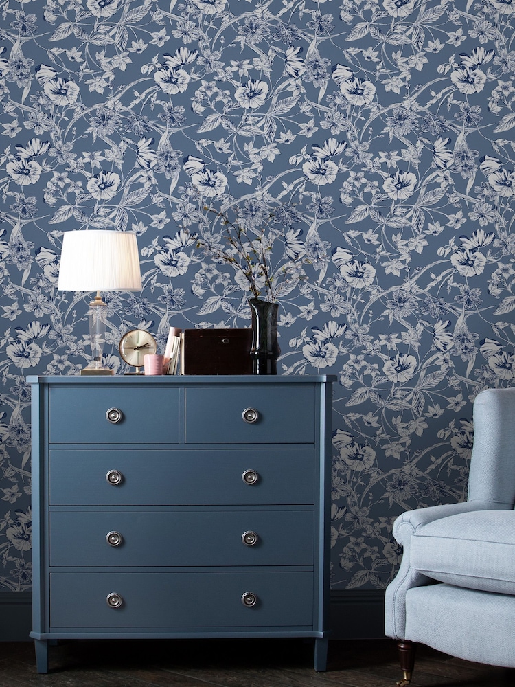 Laura Ashley Midnight Blue Summerhill A4 Wallpaper Sample - Image 1 of 2