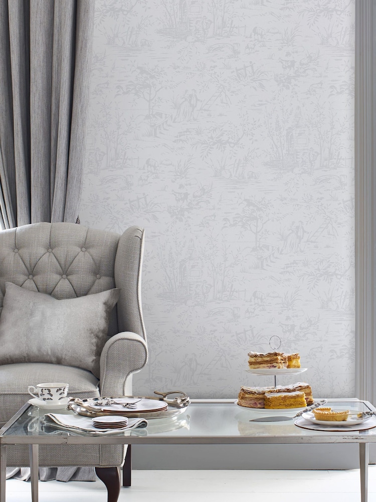 Laura Ashley Sugared Grey Toile de Joy A4 Wallpaper Sample - Image 1 of 2