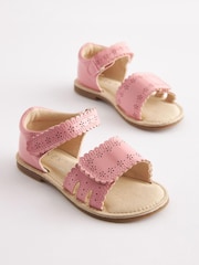 Pink Standard Fit (F) Adjustable Strap Scallop Sandals - Image 1 of 5