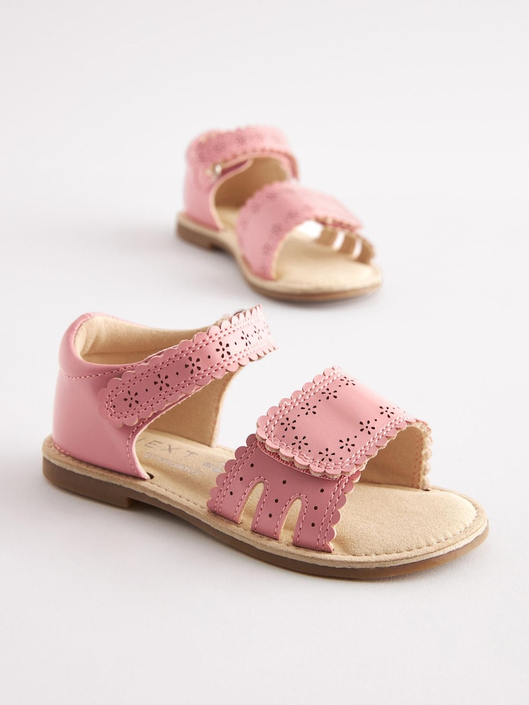 Pink Standard Fit (F) Adjustable Strap Scallop Sandals - Image 2 of 5