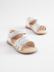 White Standard Fit (F) Adjustable Strap Scallop Sandals - Image 1 of 3