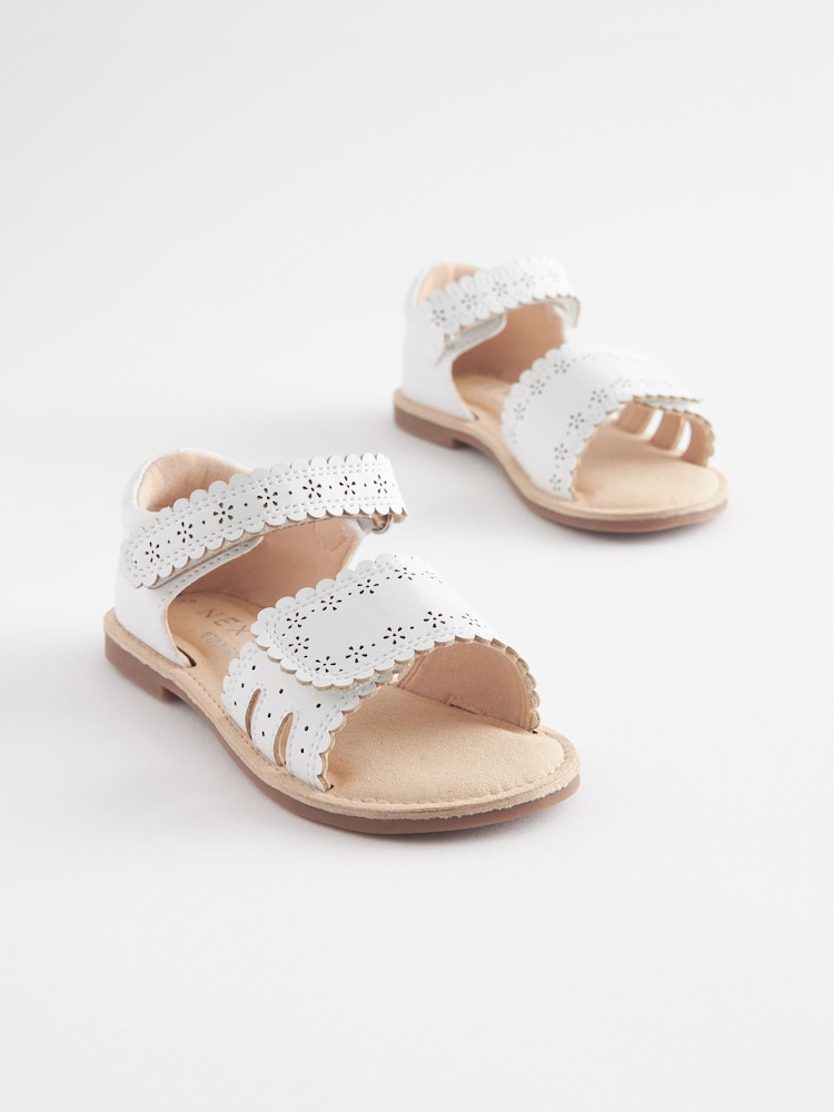 White Standard Fit (F) Adjustable Strap Scallop Sandals - Image 1 of 3