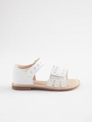 White Standard Fit (F) Adjustable Strap Scallop Sandals - Image 2 of 3
