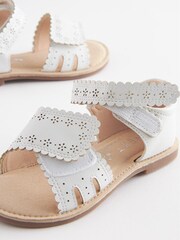 White Standard Fit (F) Adjustable Strap Scallop Sandals - Image 3 of 3