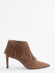 Taupe Signature Leather Forever Comfort Western Cowboy Fringe Boots - Image 5 of 9