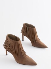 Taupe Signature Leather Forever Comfort Western Cowboy Fringe Boots - Image 6 of 9