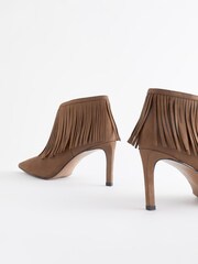 Taupe Signature Leather Forever Comfort Western Cowboy Fringe Boots - Image 7 of 9