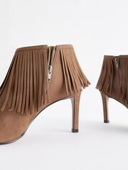 Taupe Signature Leather Forever Comfort Western Cowboy Fringe Boots - Image 8 of 9