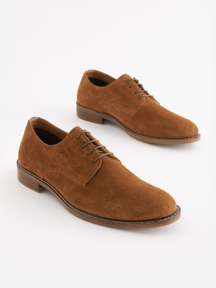 Tan Brown Suede Derby Shoes - Image 7 of 7