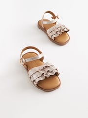 Metallic Pink Leather Ruffle Sandals - Image 1 of 5