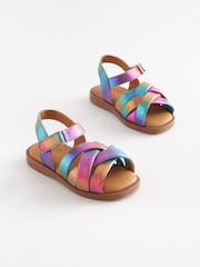 Purple Metallic Leather Woven Sandals - Image 1 of 5