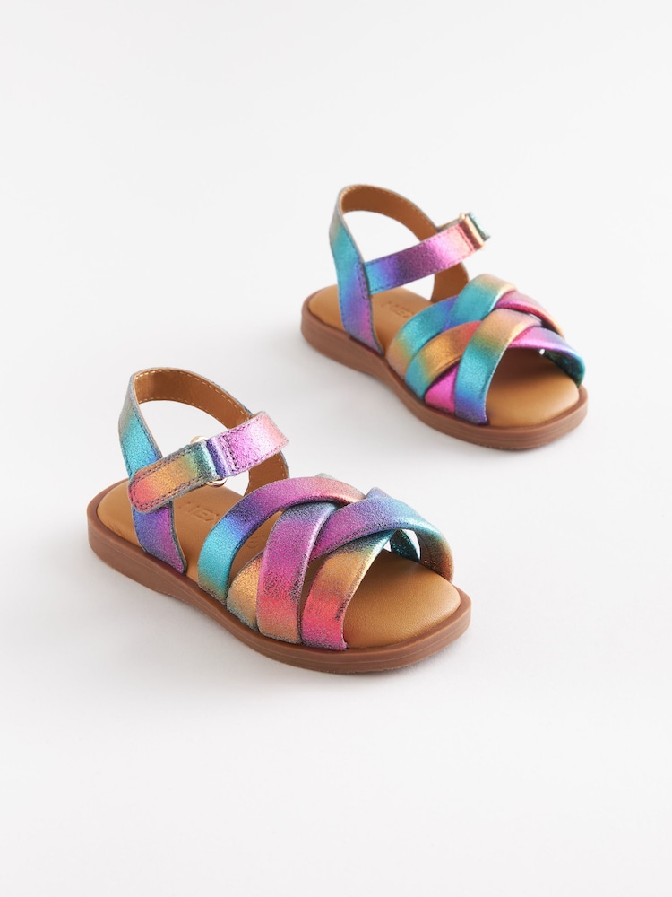 Purple Metallic Leather Woven Sandals - Image 1 of 5
