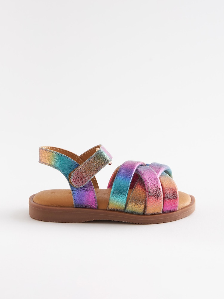 Purple Metallic Leather Woven Sandals - Image 2 of 5