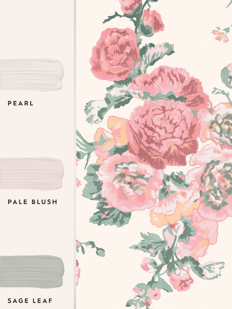 Laura Ashley Coral Pink Hollyhocks 10M Wallpaper - Image 4 of 4 Laura Ashley Coral Pink Hollyhocks 10M Wallpaper - Image 4 of 4
