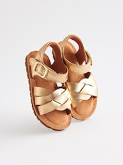 Gold Leather Standard Fit (F) Leather Woven Ankle Strap Sandals - Image 2 of 6