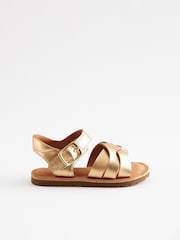 Gold Leather Standard Fit (F) Leather Woven Ankle Strap Sandals - Image 3 of 6