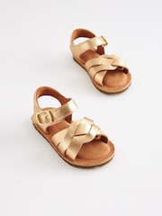 Gold Leather Standard Fit (F) Leather Woven Ankle Strap Sandals - Image 4 of 6