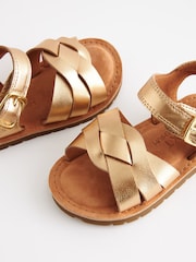 Gold Leather Standard Fit (F) Leather Woven Ankle Strap Sandals - Image 5 of 6