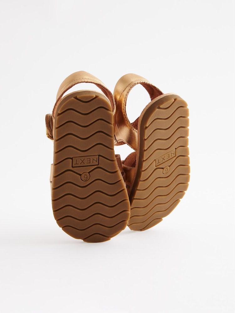 Gold Leather Standard Fit (F) Leather Woven Ankle Strap Sandals - Image 6 of 6