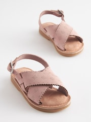 Pink Leather Cross Strap Sandals - Image 1 of 4