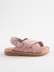 Pink Leather Cross Strap Sandals - Image 2 of 4