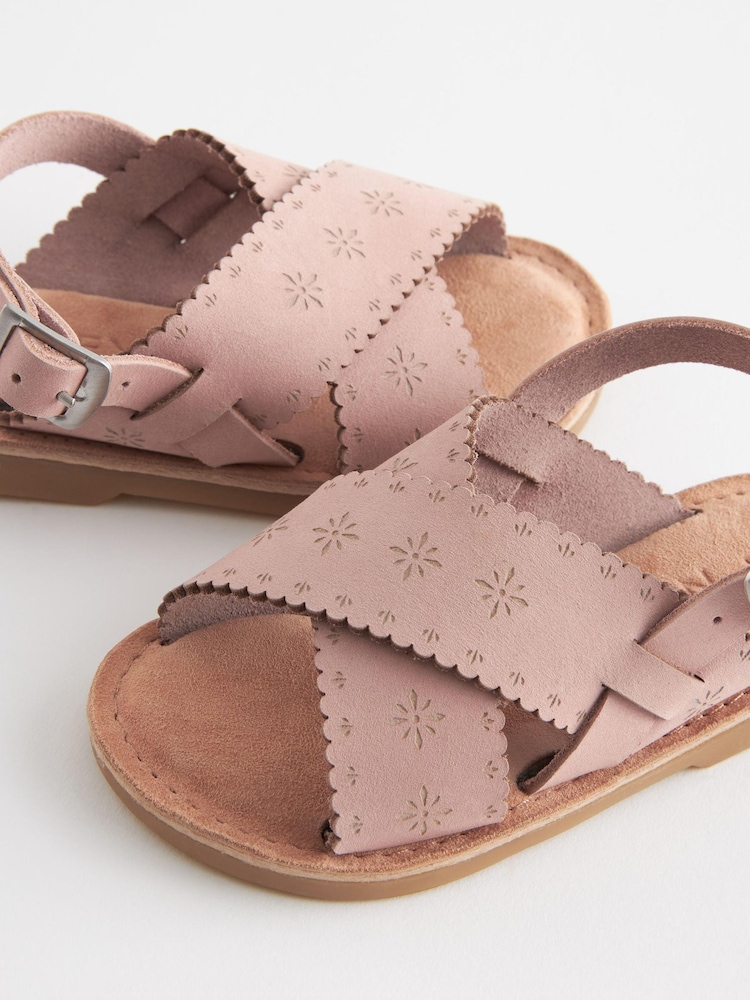 Pink Leather Cross Strap Sandals - Image 4 of 4