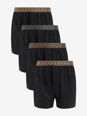 Black Metallic Waistband 4 pack 100% Cotton Boxers - Image 1 of 6