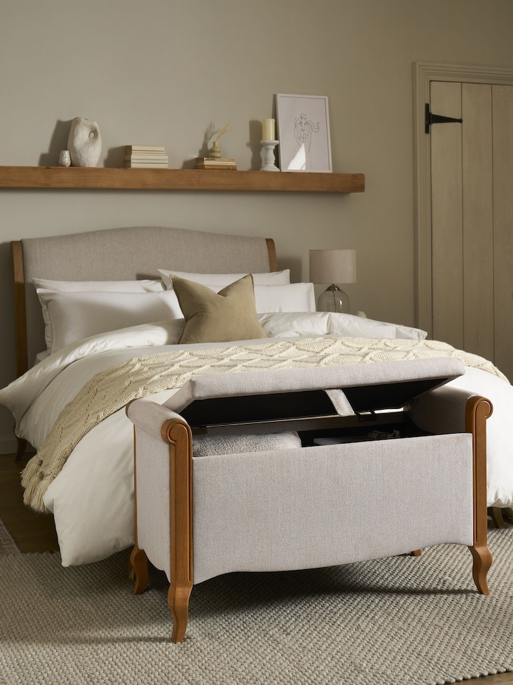 Contemporary Blend Light Natural Josie Upholstered Storage Ottoman Blanket Box - Image 2 of 7