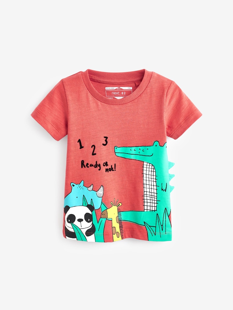 أحمر/أزرق شكل حيواني - Short Sleeve Character T-Shirts 3 Pack (3mths-7yrs) - Image 5 of 6
