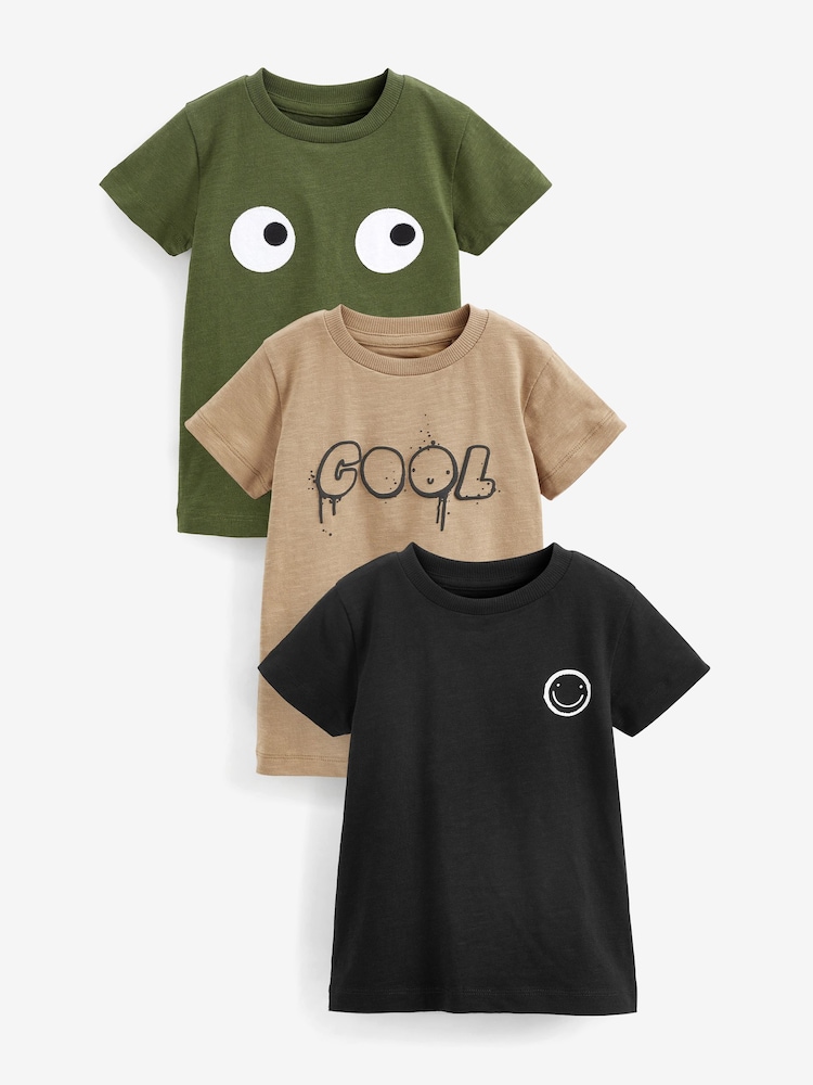 Cool Black/Green Short Sleeve Character T-Shirts 3 Pack (3mths-7yrs) - Image 1 of 2