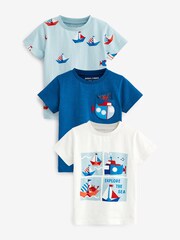 Blue Boats Short Sleeve Character T-Shirts 3 Pack (3mths-7yrs) - Image 1 of 2