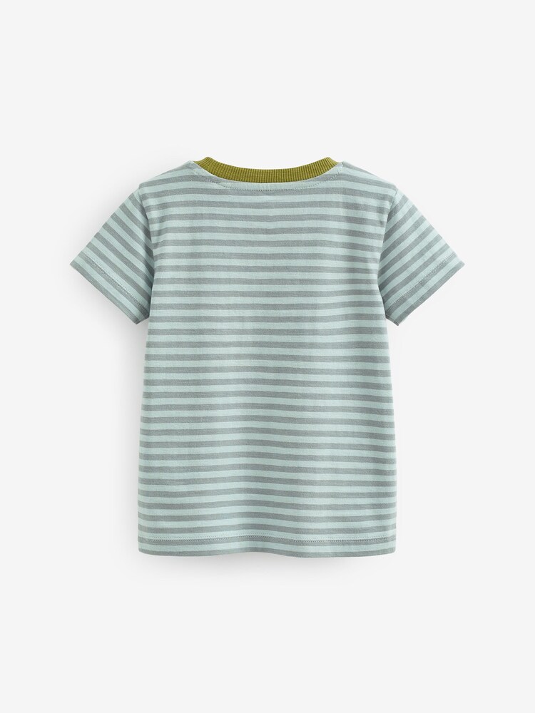 Green/Blue Stripe Short Sleeves T-Shirt 5 Pack (3mths-7yrs) - Image 2 of 2