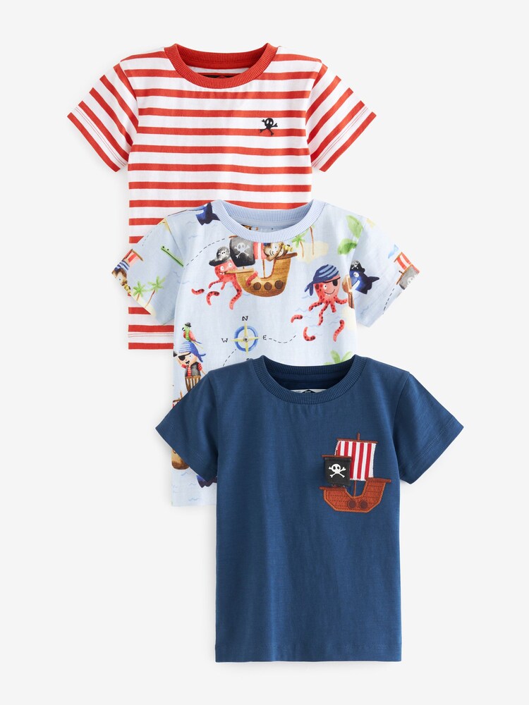 Red & Blue Pirate Short Sleeve Character T-Shirts 3 Pack (3mths-7yrs) - Image 1 of 5