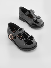 Black Patent Wide Fit (G) School Junior Bow T-Bar Shoes - Image 1 of 7