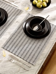 Set of 2 Black/White Bronx Woven 100% Cotton Placemats - Image 1 of 4