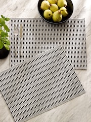 Set of 2 Black/White Bronx Woven 100% Cotton Placemats - Image 2 of 4