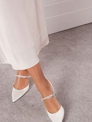 Ivory White Forever Comfort® Wedding Satin Embellished Heel Bridal Shoes - Image 5 of 9