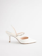 Ivory White Forever Comfort® Wedding Satin Embellished Heel Bridal Shoes - Image 6 of 9