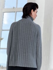 رمادي - كنزة مضلعة برقبة عالية - صورة 3 من 6